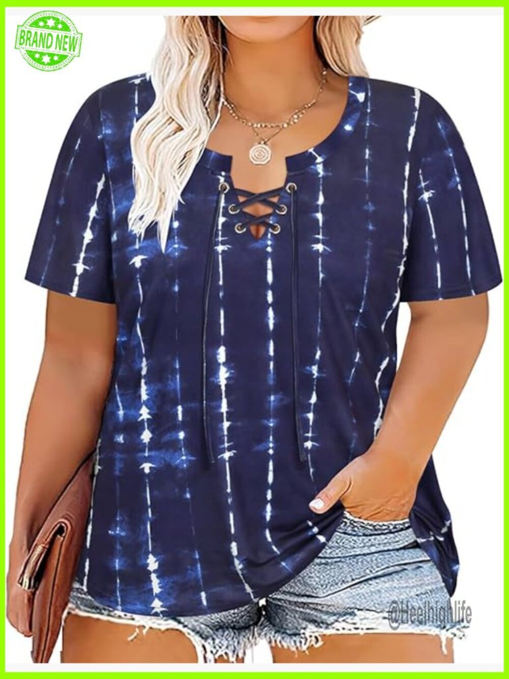 Plus Size V-Neck Tunic Top Short Sleeve Summer Tee XL-5X